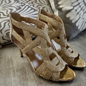 Gorgeous Marc Fisher Nala Gold Strappy Stiletto Heels - Sz 6.5 Wm